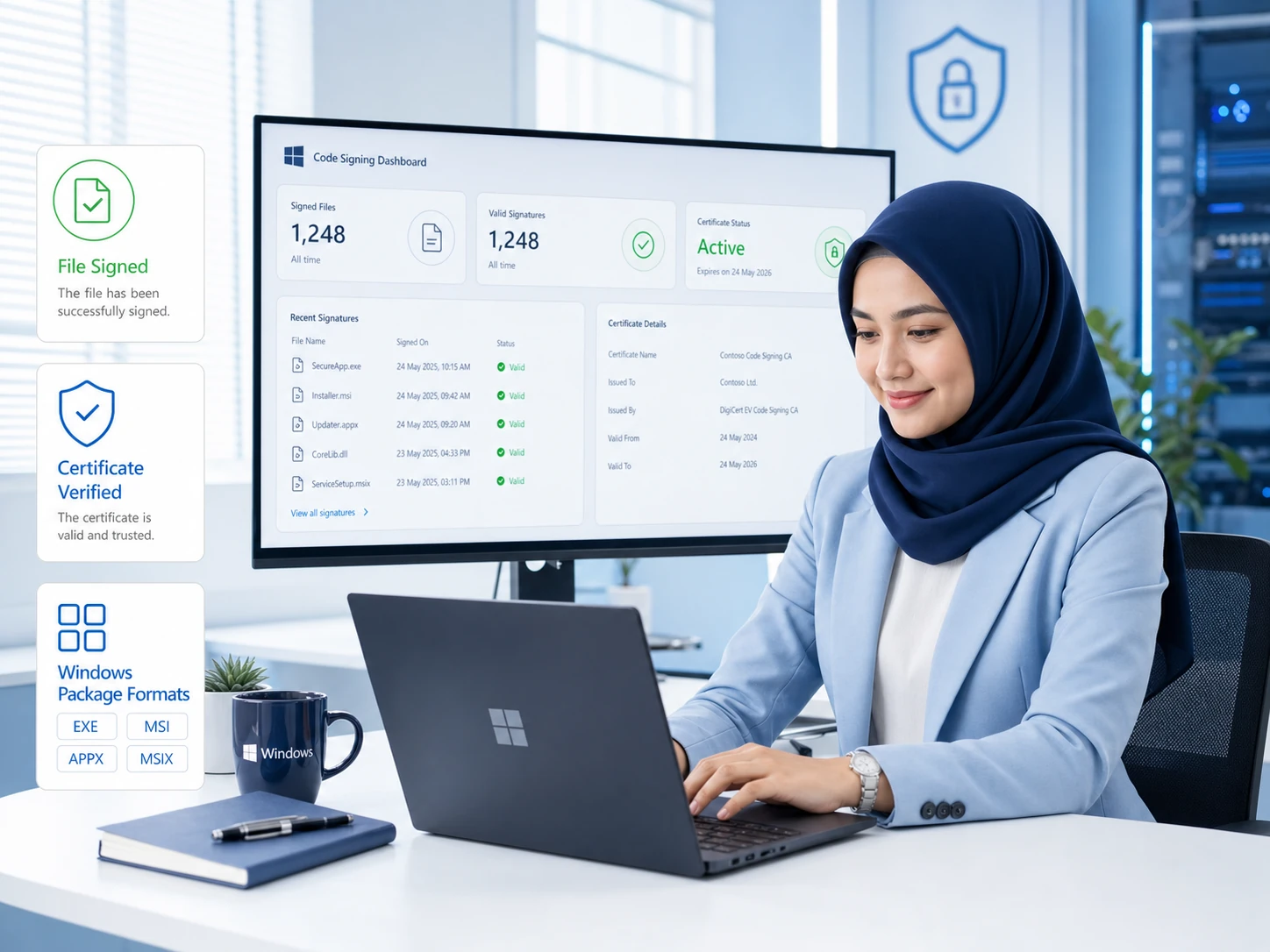 Proses code signing aplikasi Windows dengan sertifikat terverifikasi